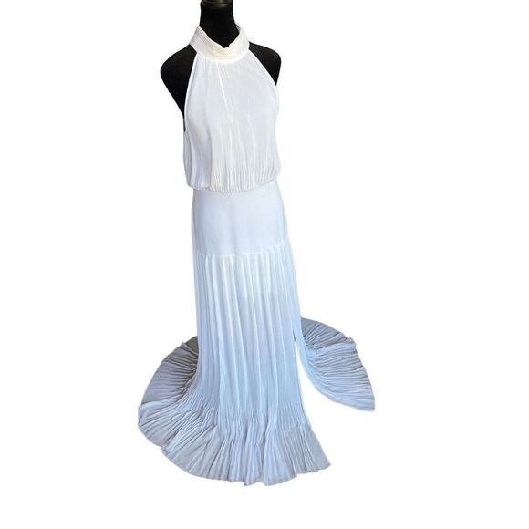 NWOT Veronica Beard Lilliana Gown Dress Pleated Halter Bow Bride Size 8 White - Picture 9 of 11